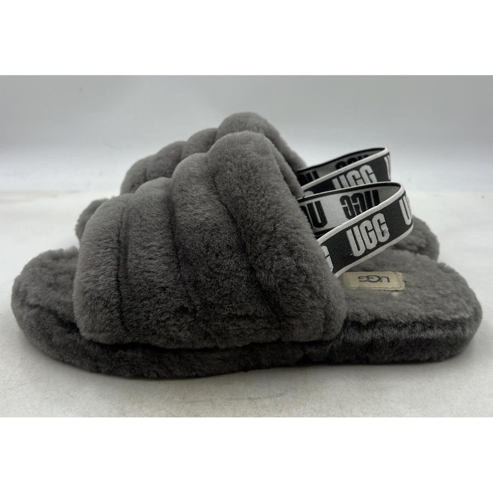 UGG Fluff Yeah Slide Slippers Womens Size 5 Gray Sheepskin Wool Indoor Outdoor